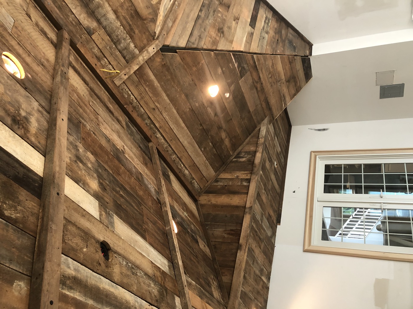 Reclaimed barn wood ceiling detail