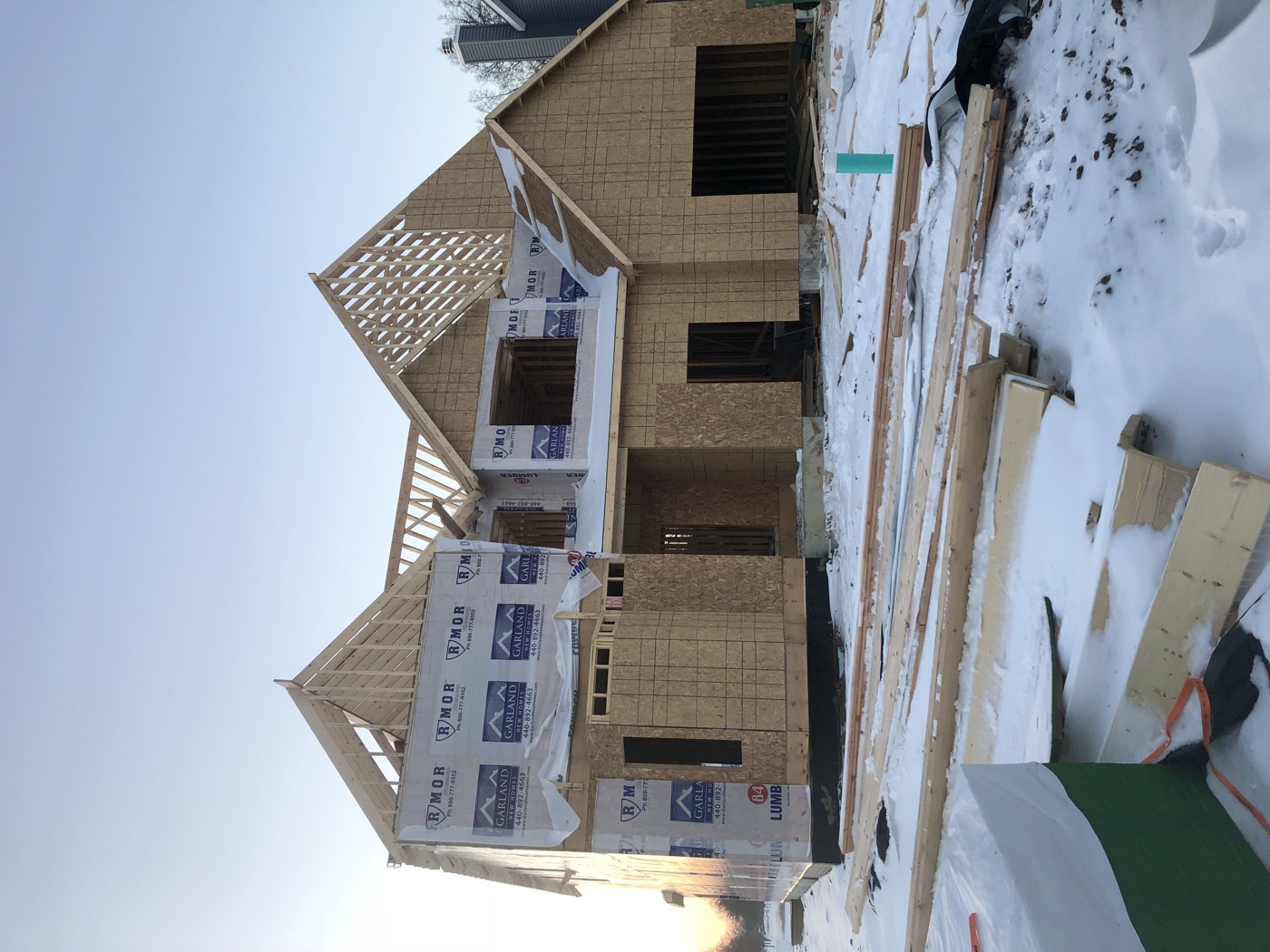 New home under construction, framing stage